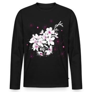 Printemps Sakura en fleurs de cerisier - T-shirt manches longues Premium bio Homme - noir - Devant - Nico (187cm)