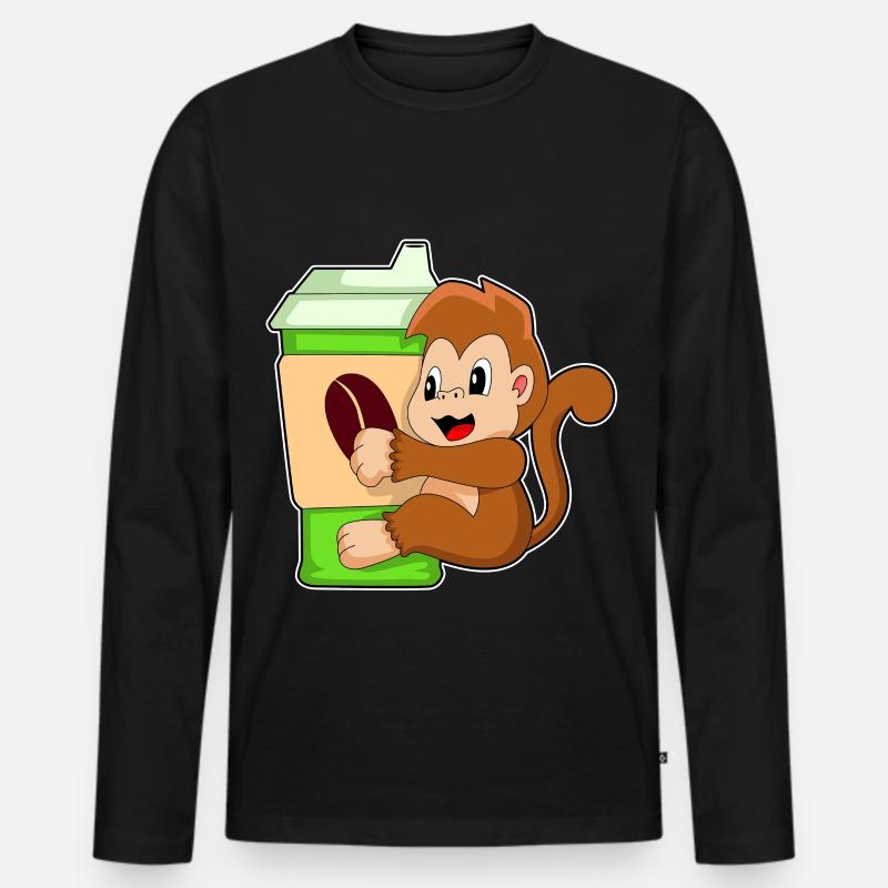 Affe Kaffee Becher - Männer Premium Bio Langarmshirt - Schwarz