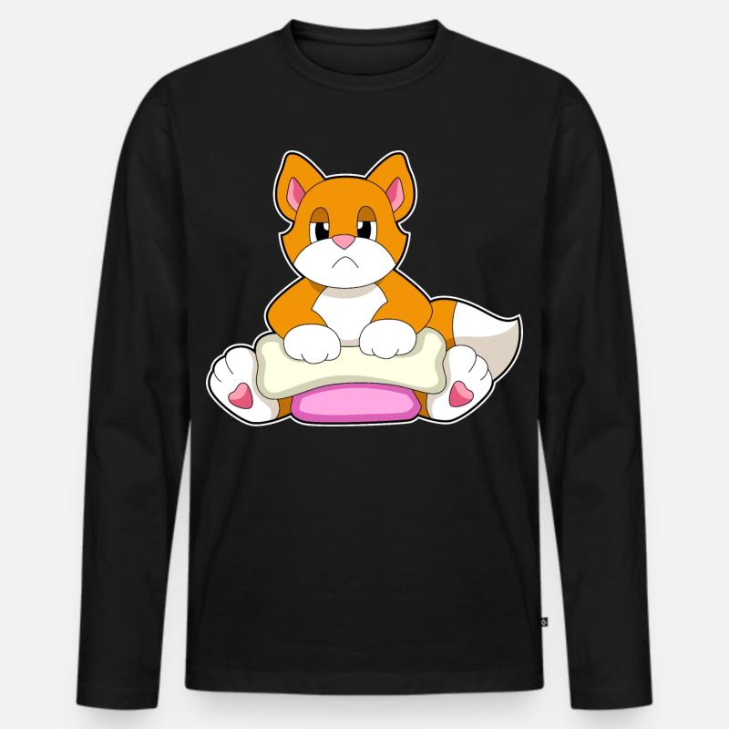 Katze Knochen - Männer Premium Bio Langarmshirt - Schwarz