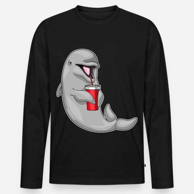 Delfin Trinkbecher - Männer Premium Bio Langarmshirt - Schwarz