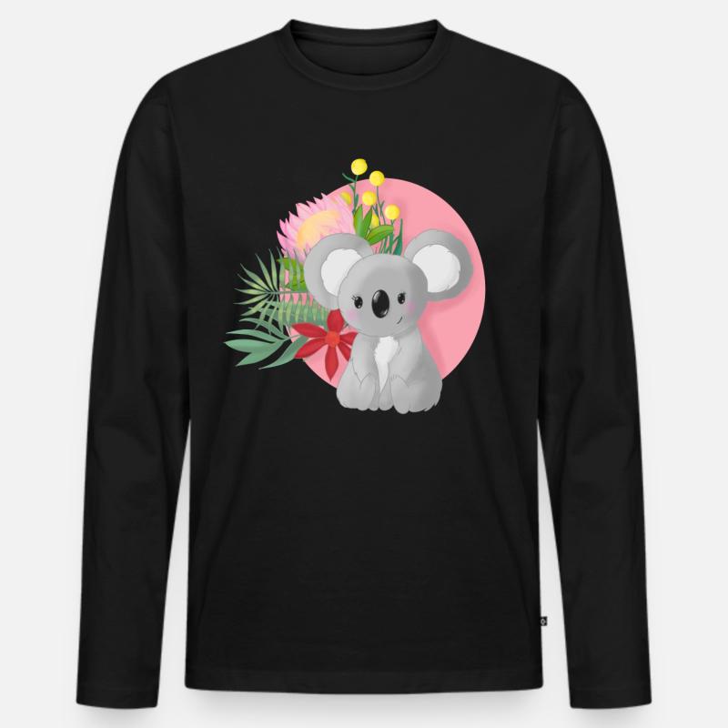Süßer Koala mit Blumenkranz - Männer Premium Bio Langarmshirt - Schwarz