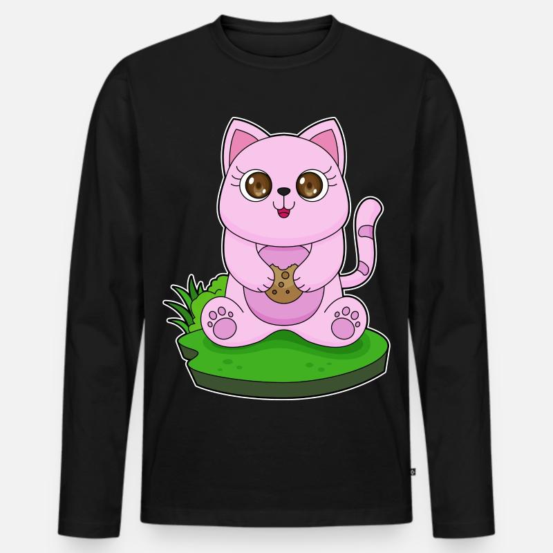 Katze Cookie - Männer Premium Bio Langarmshirt - Schwarz