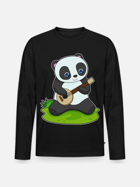 Panda Musician Guitar Music - Men's Premium Organic Long Sleeve Shirt - black