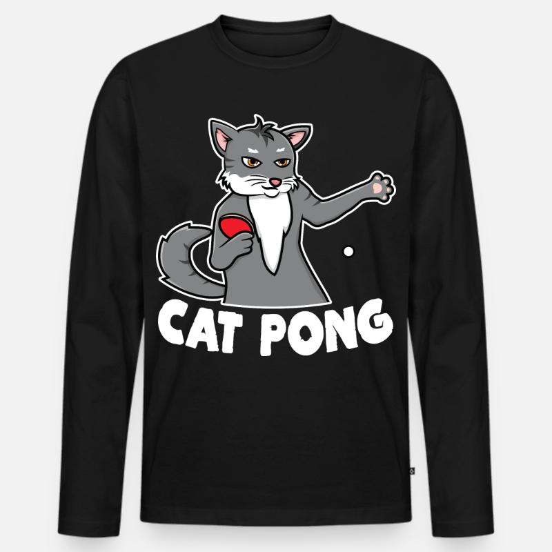 Katze Ping Pong - Männer Premium Bio Langarmshirt - Schwarz
