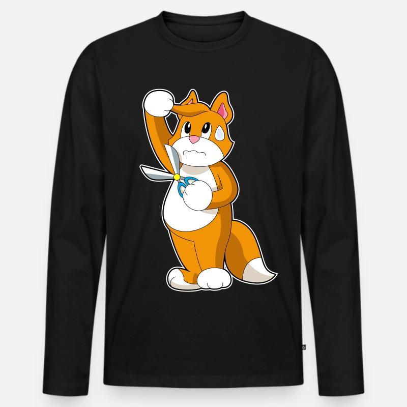 Katze Friseur Schere - Männer Premium Bio Langarmshirt - Schwarz