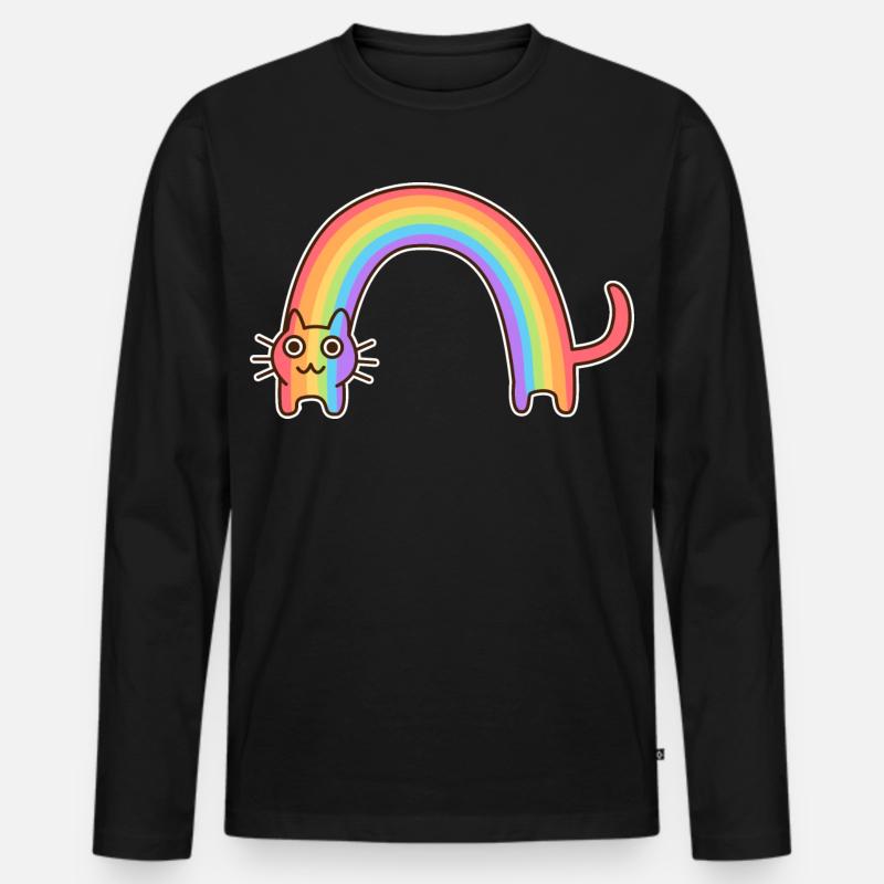 Regenbogenkatze. Buntes Design der Katze * - Männer Premium Bio Langarmshirt - Schwarz