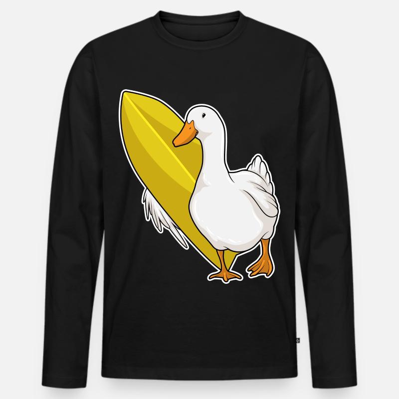 Ente Surfer Surfbrett - Männer Premium Bio Langarmshirt - Schwarz