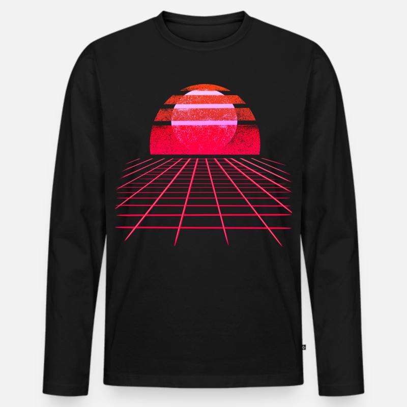 Sunset Vaporwave Retro Wave - Männer Premium Bio Langarmshirt - Schwarz