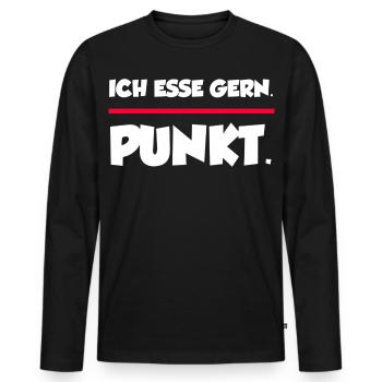 Ich esse gern. Punkt. | Lustiger Spruchshirt - Männer Premium Bio Langarmshirt - Schwarz - Vorne - Nico (187cm)