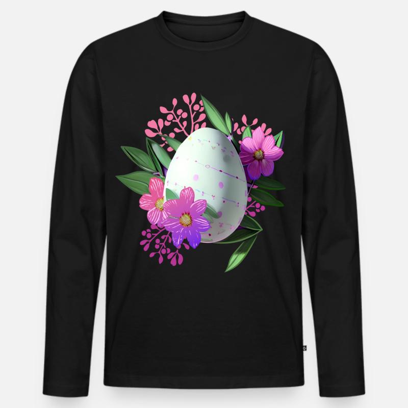 Blumen Osterei Floral - Männer Premium Bio Langarmshirt - Schwarz