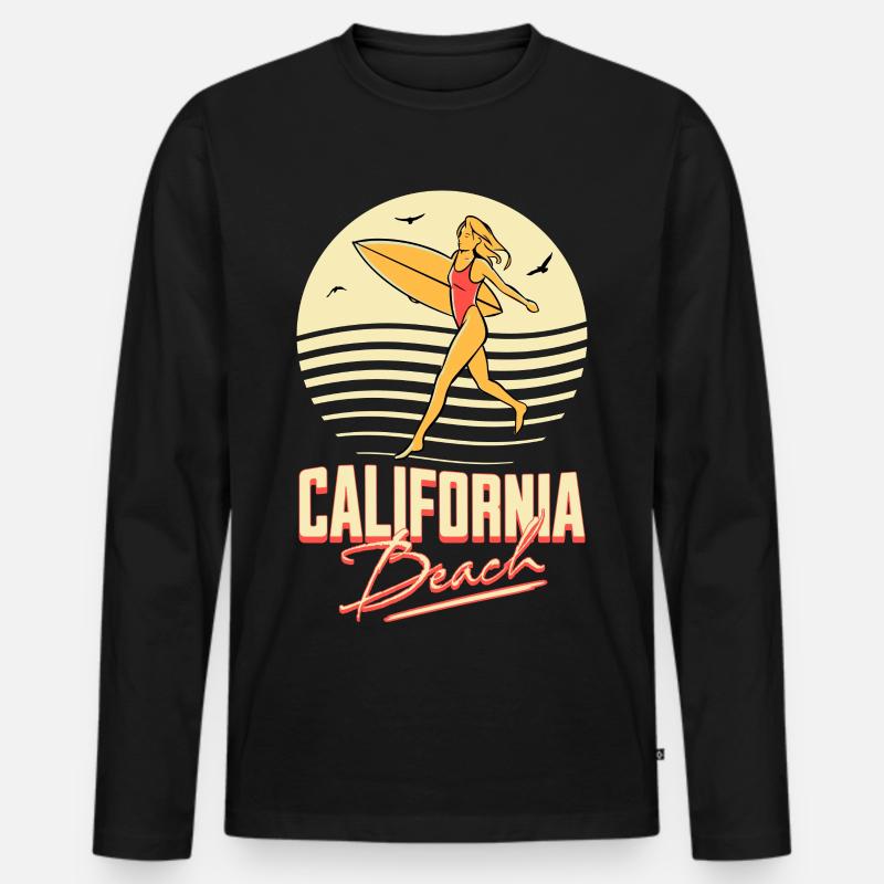 Kalifornisches Strandsurfermädchen - Männer Premium Bio Langarmshirt - Schwarz