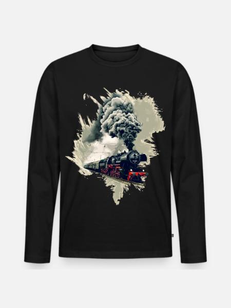 Old steam locomotive - Men's Premium Organic Long Sleeve Shirt - black