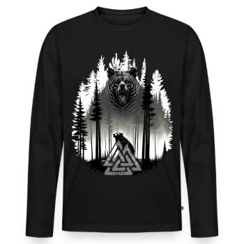 Grizzlybär Bär Valknut Wotansknoten Wald Wikinger - Männer Premium Bio Langarmshirt - Schwarz - Vorne - Nico (187cm)