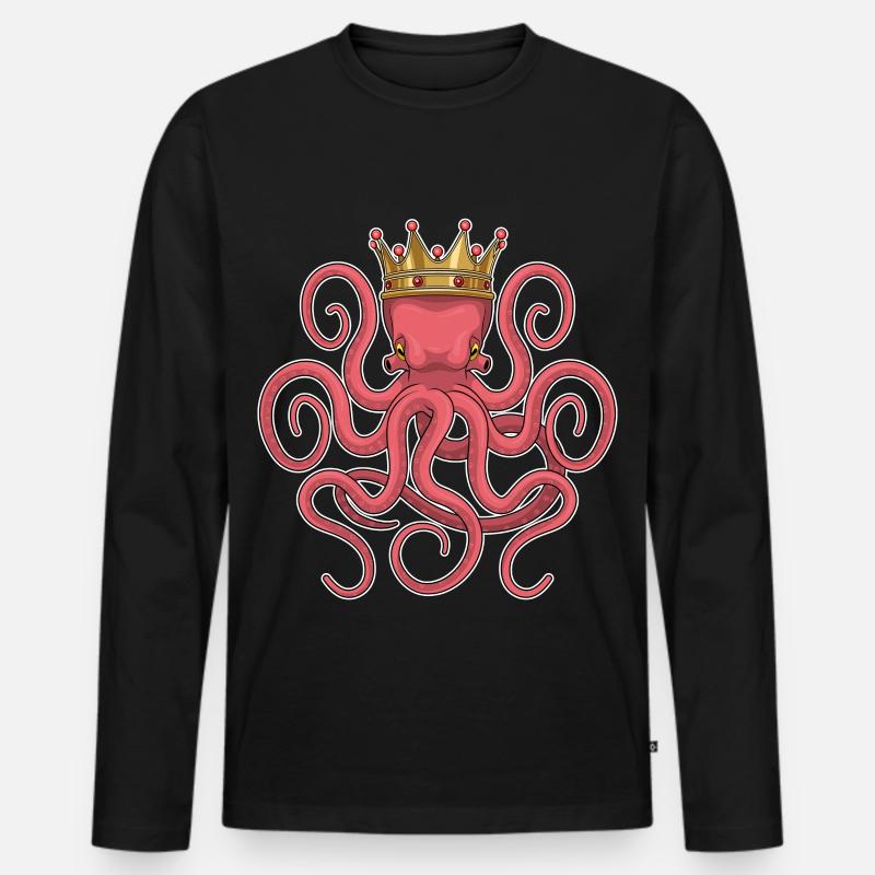 Krake Krone - Männer Premium Bio Langarmshirt - Schwarz