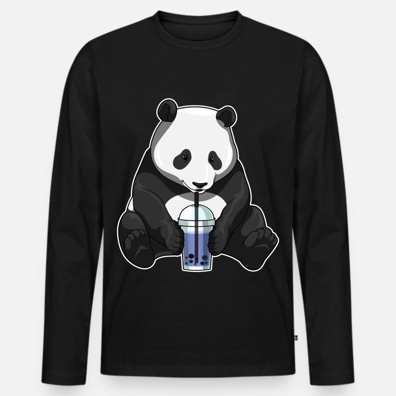 Panda Bubble Tea - Männer Premium Bio Langarmshirt - Schwarz