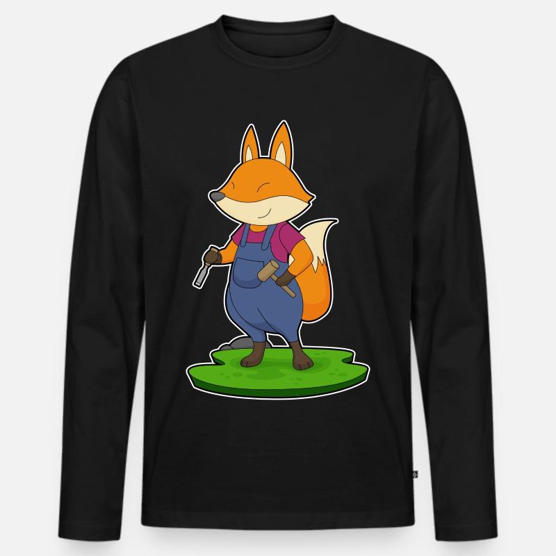 Fuchs Handwerker Hammer Meißel - Männer Premium Bio Langarmshirt - Schwarz