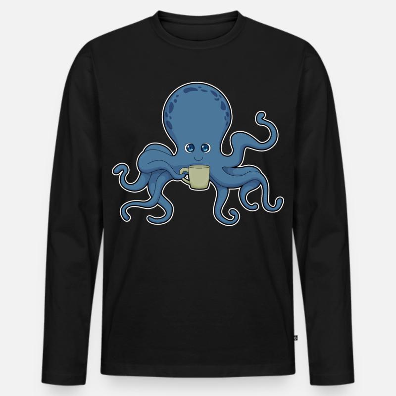 Krake Becher - Männer Premium Bio Langarmshirt - Schwarz