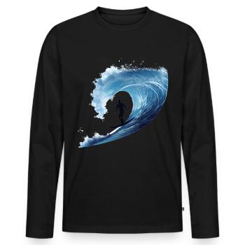 Surfeurs dans une vague tourbillonnante - T-shirt manches longues Premium bio Homme - noir - Devant - Nico (187cm)