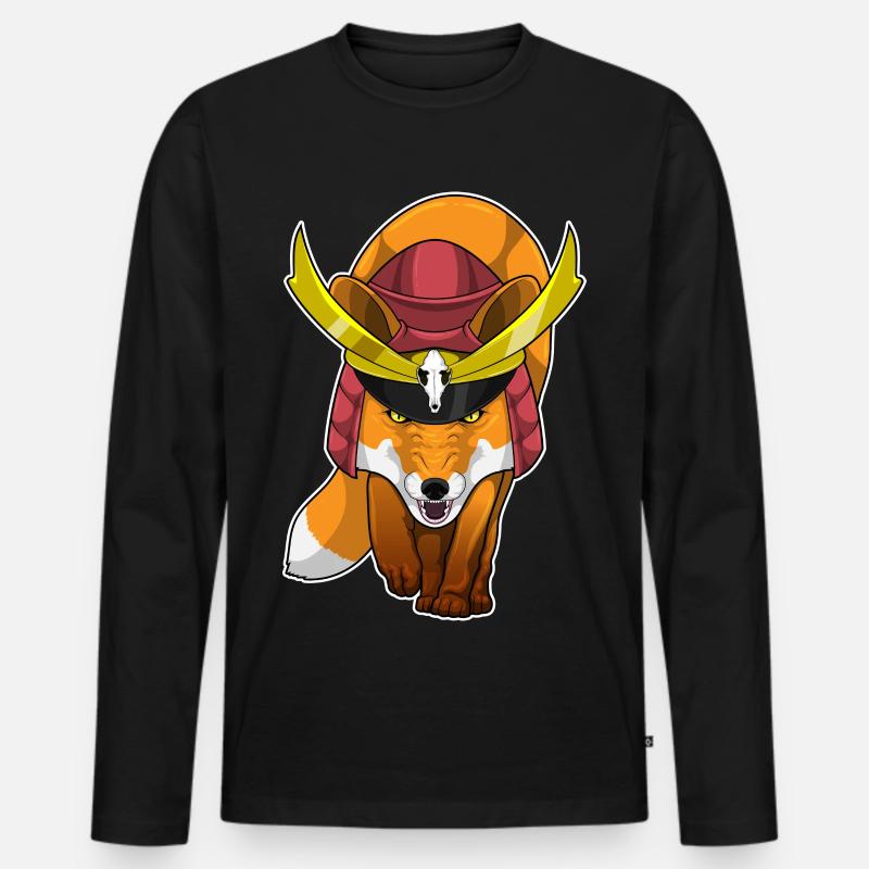 Fuchs Samurai Kampfkunst - Männer Premium Bio Langarmshirt - Schwarz
