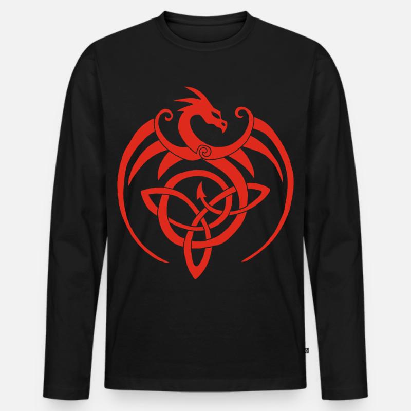 Roter Drache und keltisches Symbol - Männer Premium Bio Langarmshirt - Schwarz