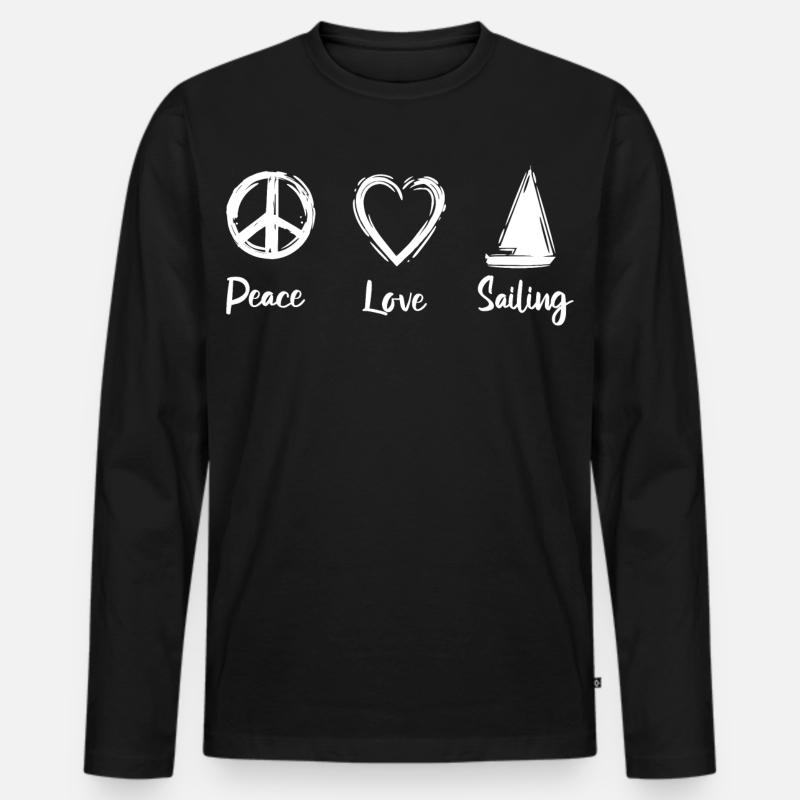 Peace Love Sailing - Männer Premium Bio Langarmshirt - Schwarz
