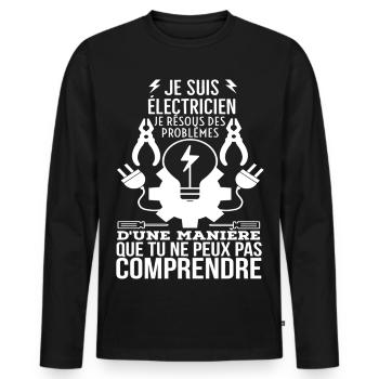 Électricien: Problèmes Incompris - T-shirt manches longues Premium bio Homme - noir - Devant - Nico (187cm)