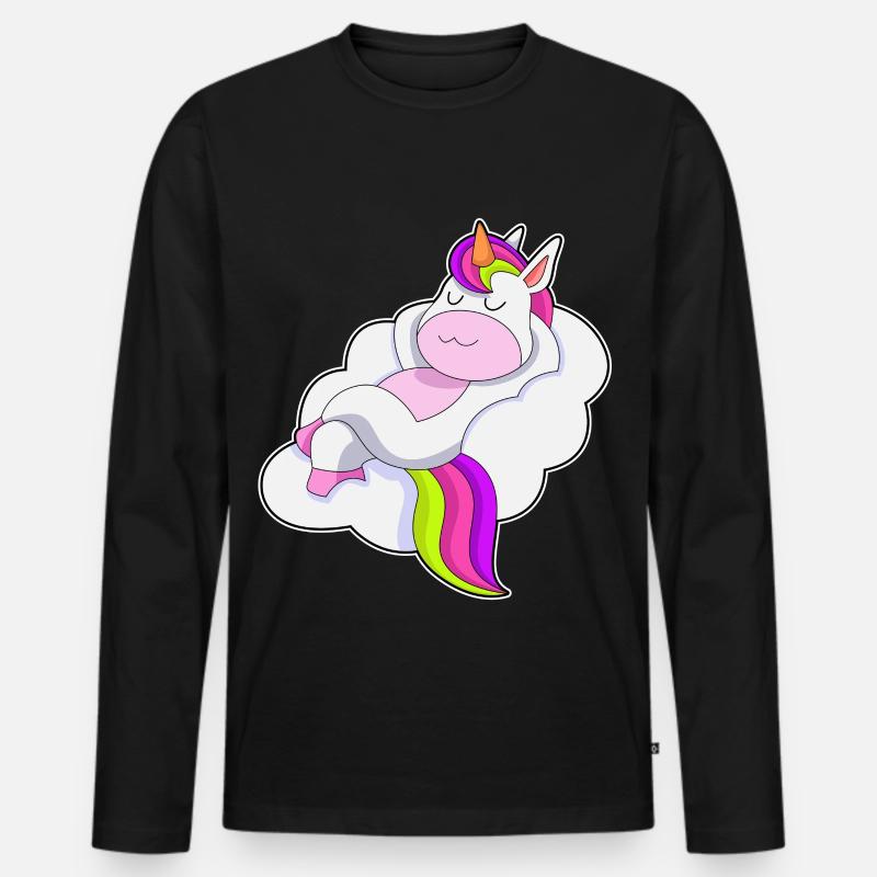 Einhorn Wolken - Männer Premium Bio Langarmshirt - Schwarz