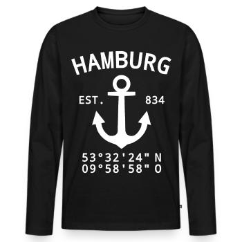 Hamburg Hafen - Männer Premium Bio Langarmshirt - Schwarz - Vorne - Nico (187cm)