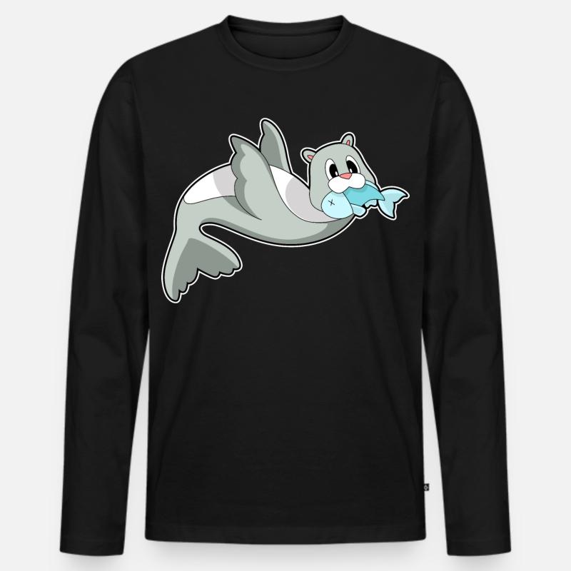 Seehund Fisch - Männer Premium Bio Langarmshirt - Schwarz