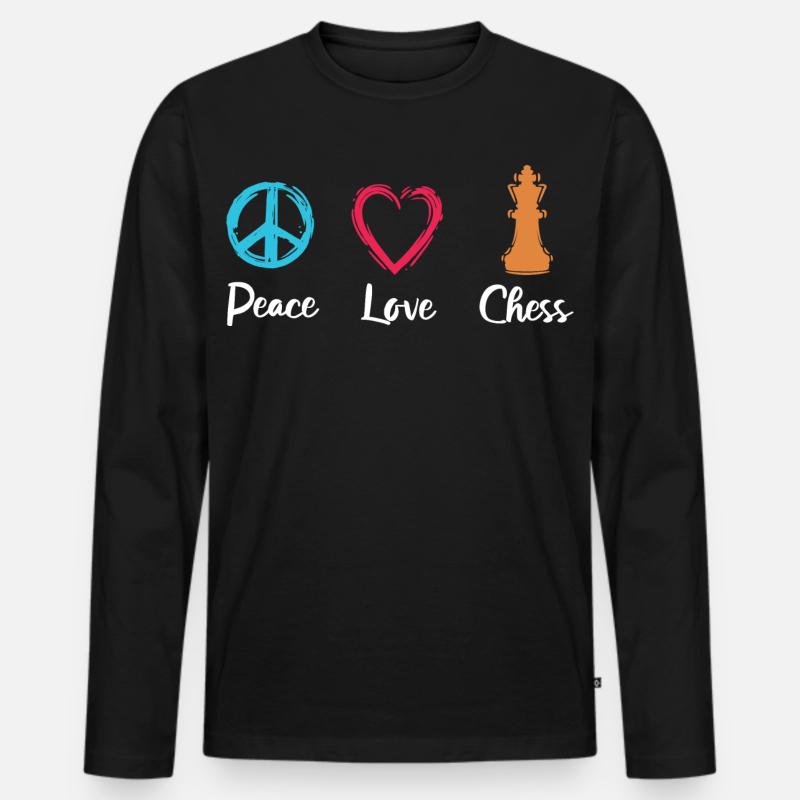 Frieden Liebe Schach - Männer Premium Bio Langarmshirt - Schwarz