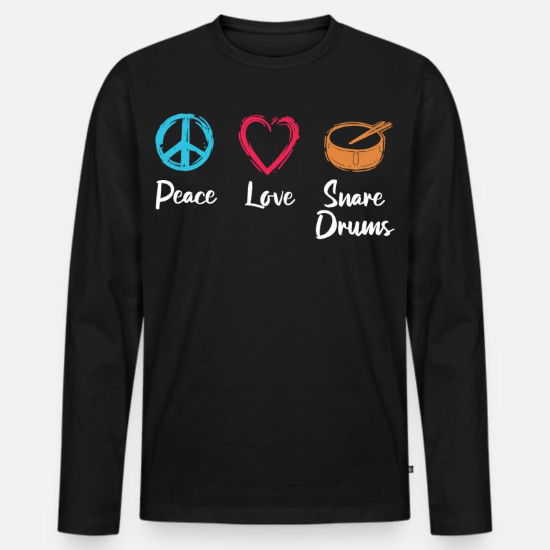 Frieden Liebe Trommel - Männer Premium Bio Langarmshirt - Schwarz