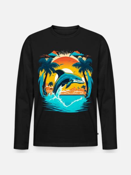 Jumping dolphin in sunset - Men's Premium Organic Long Sleeve Shirt - black