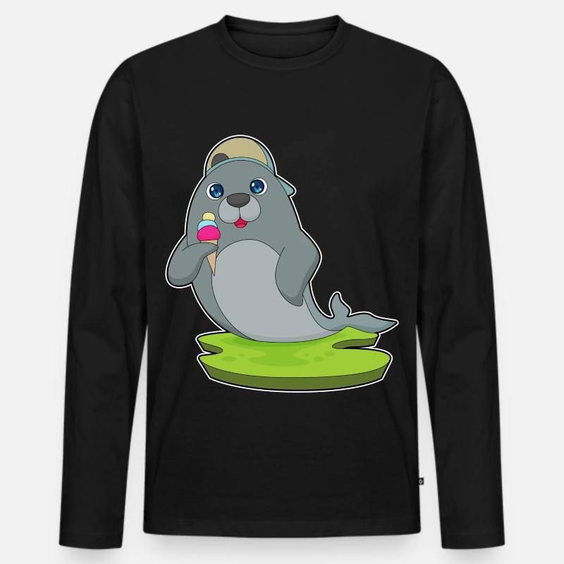 Seehund Waffeleis - Männer Premium Bio Langarmshirt - Schwarz