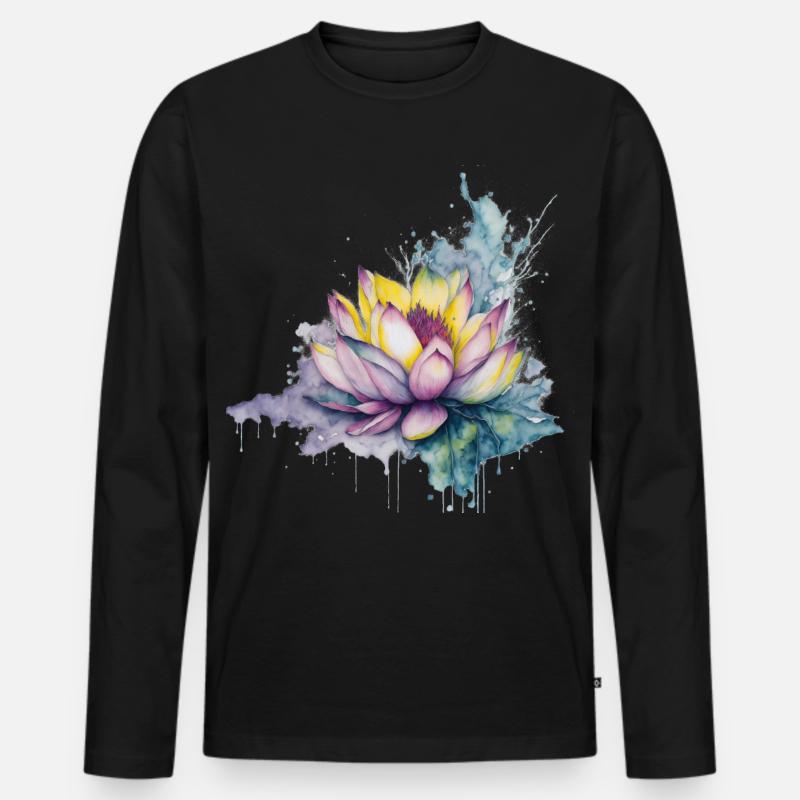 Lotus - Männer Premium Bio Langarmshirt - Schwarz