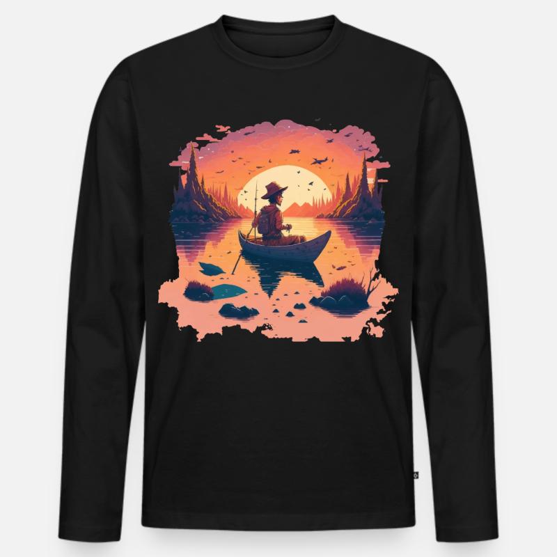 Fischer im Herbst - Männer Premium Bio Langarmshirt - Schwarz