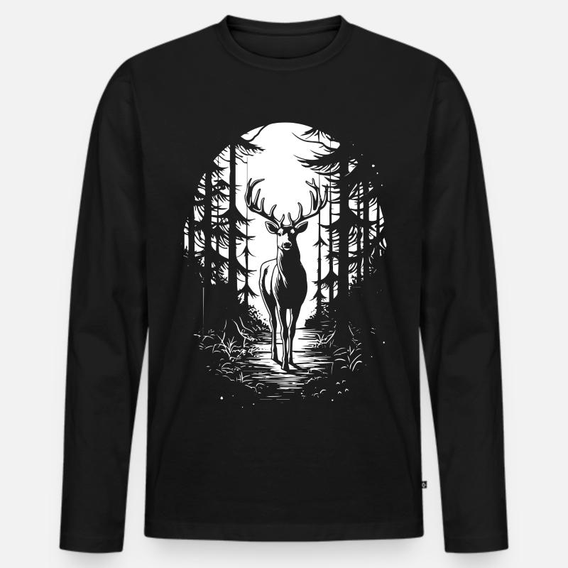 Hirsch im Wald Silhouette - Männer Premium Bio Langarmshirt - Schwarz