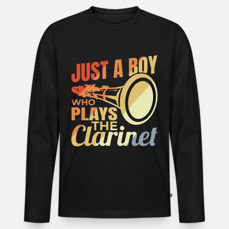 Junger Klarinettenspieler - Männer Premium Bio Langarmshirt - Schwarz