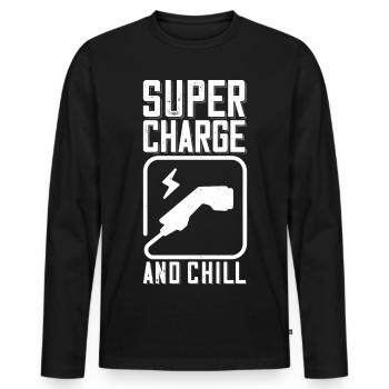 Supercharge And Chill - for electric car fans - Men's Premium Organic Long Sleeve Shirt - black - Front - Nico (187cm)
