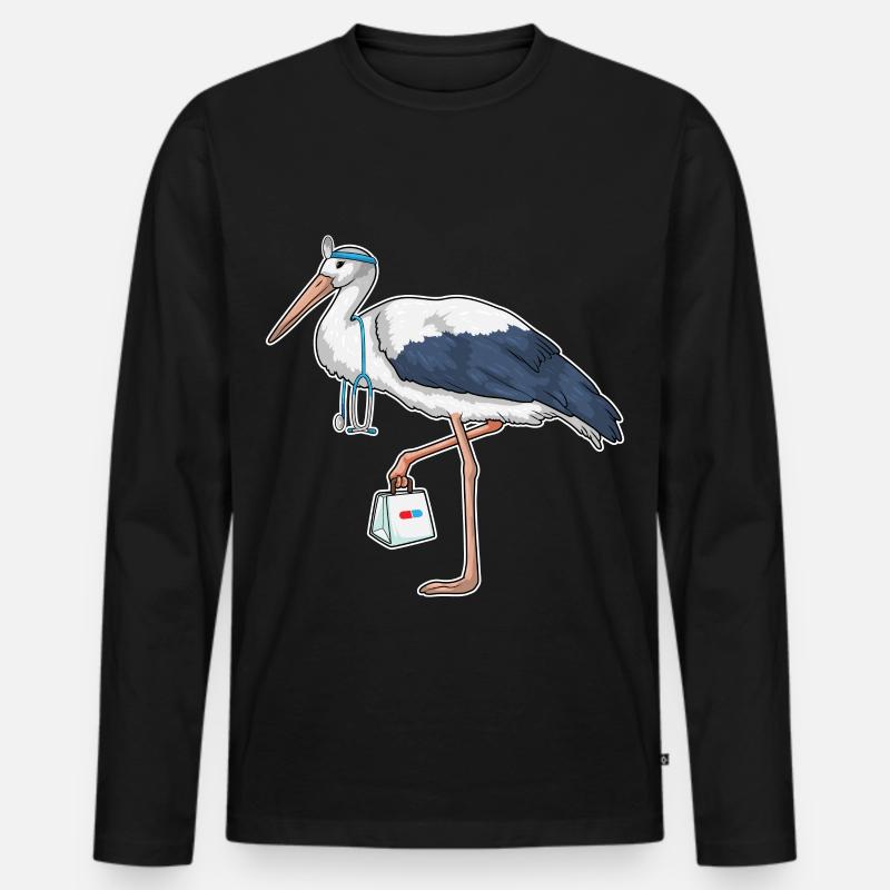 Storch Krankenschwester Stethoskop - Männer Premium Bio Langarmshirt - Schwarz