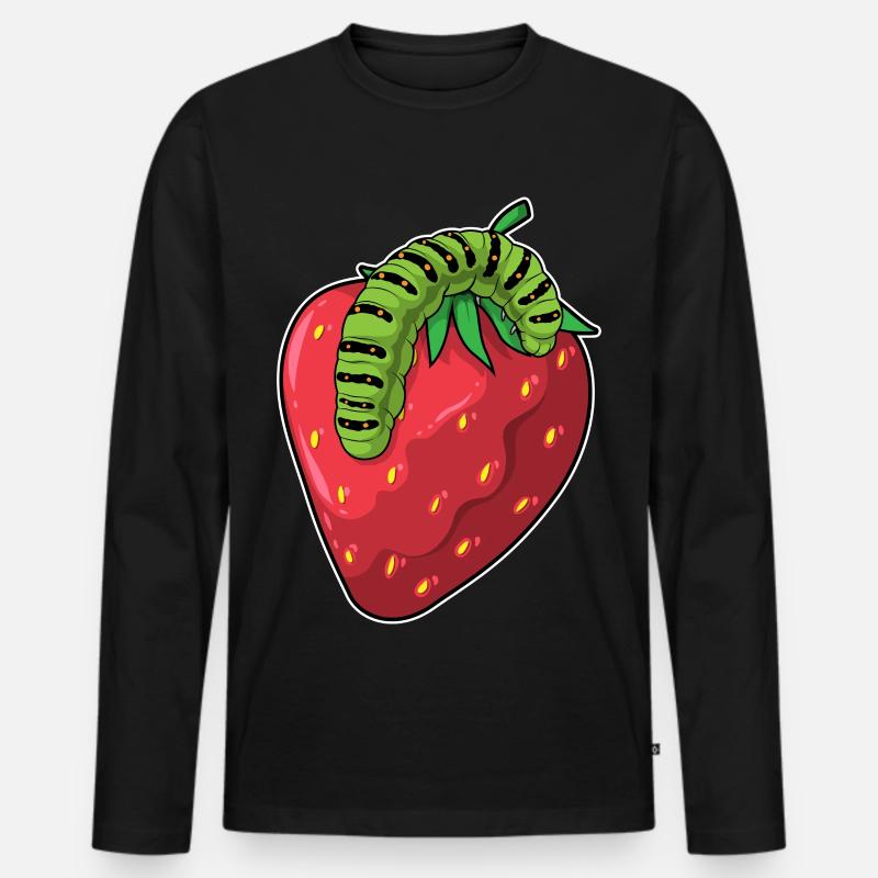 Raupe Erdbeere - Männer Premium Bio Langarmshirt - Schwarz