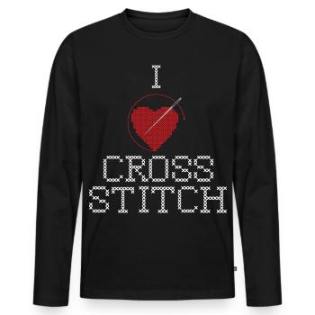 J’aime le point de croix - Artisanat Amoureux du point de croix - T-shirt manches longues Premium bio Homme - noir - Devant - Nico (187cm)