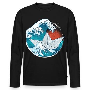 Bateau en papier origami - T-shirt manches longues Premium bio Homme - noir - Devant - Nico (187cm)