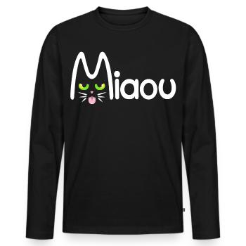 Miaou typographique - T-shirt manches longues Premium bio Homme - noir - Devant - Nico (187cm)