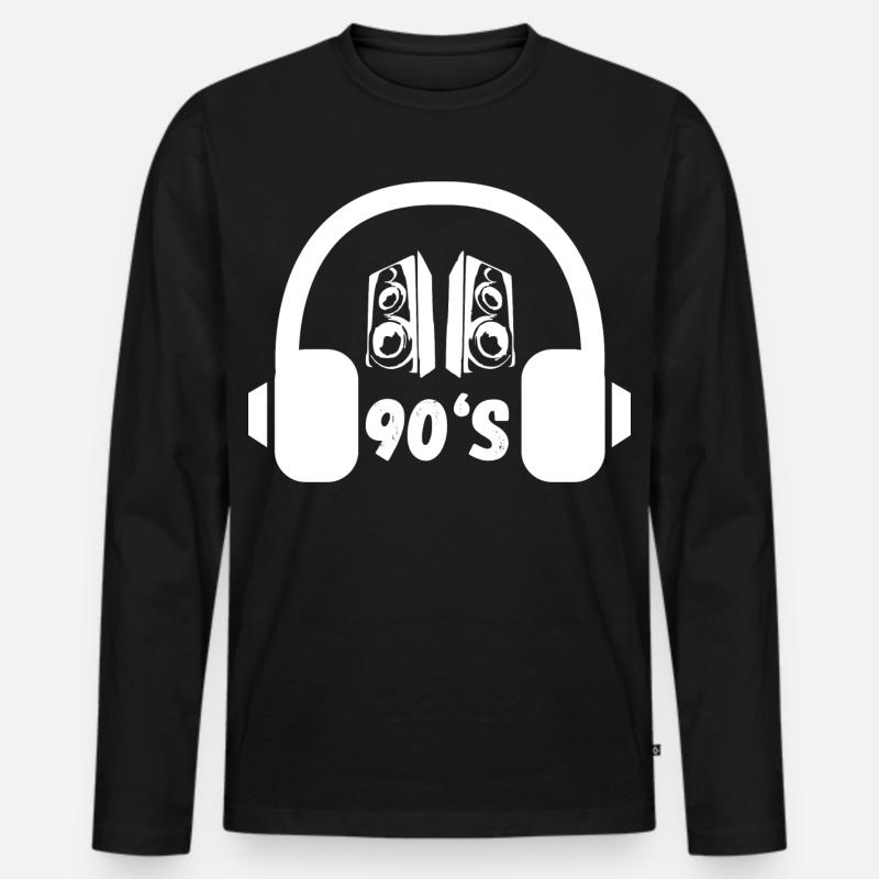 90er Kopfhörer Retro - Männer Premium Bio Langarmshirt - Schwarz