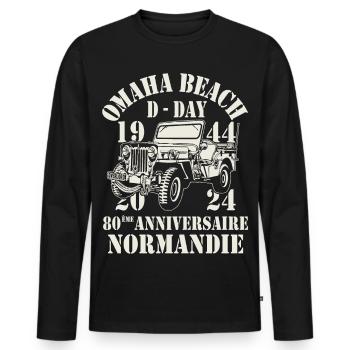 Omaha Beach D-Day 80 ème Anniversaire Normandie - T-shirt manches longues Premium bio Homme - noir - Devant - Nico (187cm)