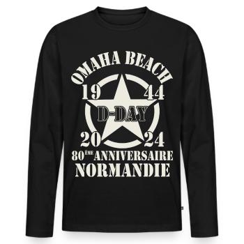 Omaha Beach D-Day 80ème Anniversaire Normandie - T-shirt manches longues Premium bio Homme - noir - Devant - Nico (187cm)