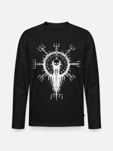 Vegvisir Viking Runes Compass Skull Occult - Men's Premium Organic Long Sleeve Shirt - black