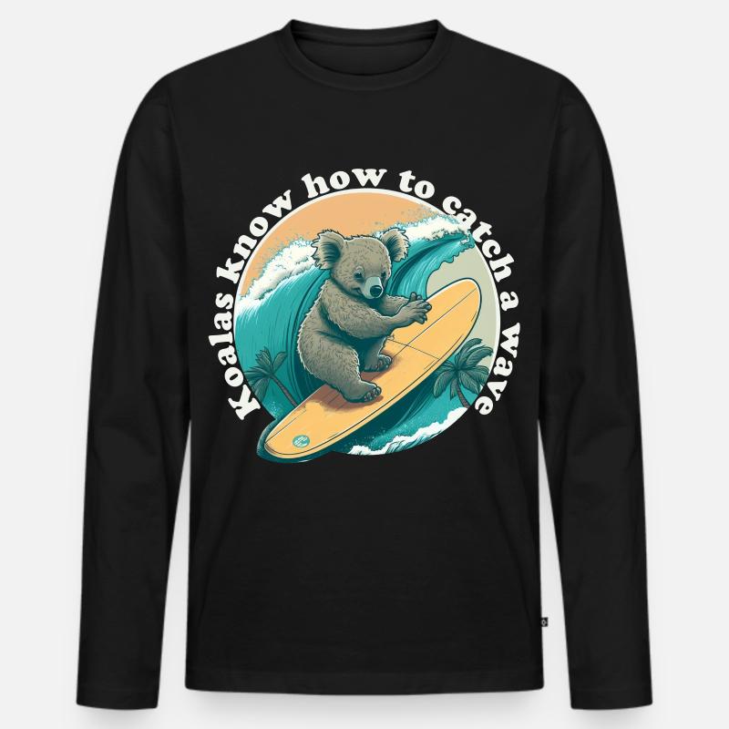 Catch a wave Koalabaer - Männer Premium Bio Langarmshirt - Schwarz