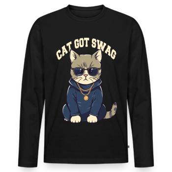 Vous avez Swag Cat avec des lunettes de soleil - T-shirt manches longues Premium bio Homme - noir - Devant - Nico (187cm)