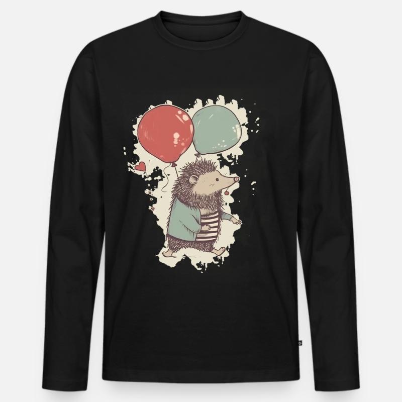 Igel mit Luftballons - Männer Premium Bio Langarmshirt - Schwarz
